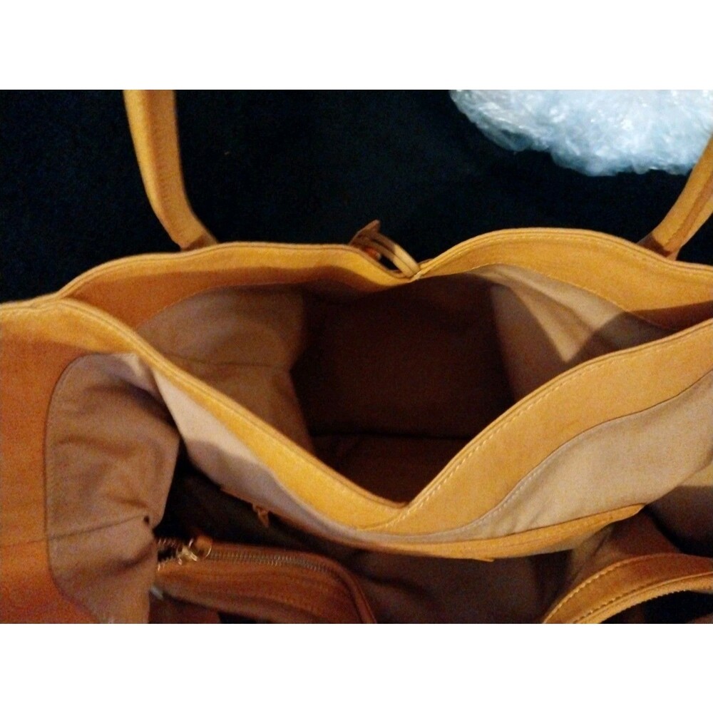 Coldwater Creek Womens Tan Cognac Leather Boho Hobo Shoulder Tote Bag Large - Picture 8 of 13